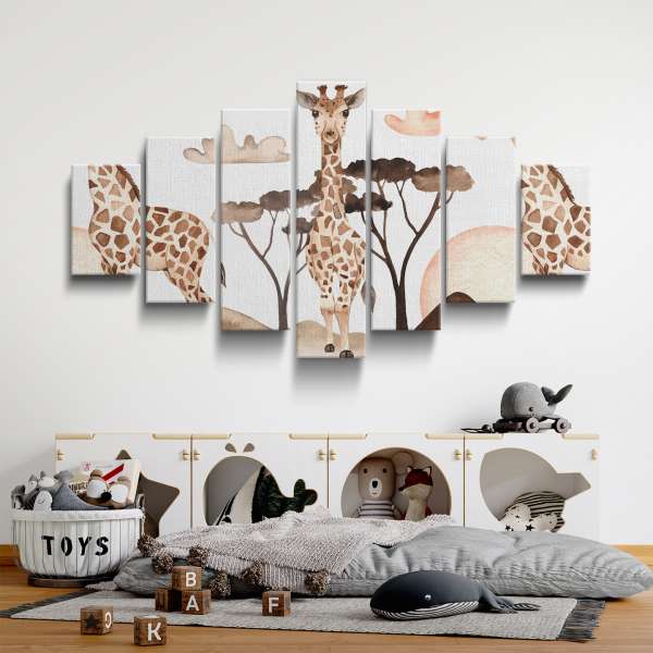 Žirafa v savaně - akvarel