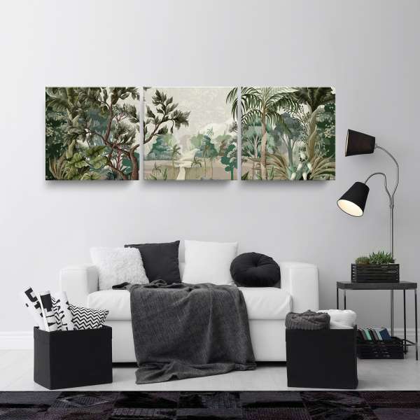 Krajina džungle s řekou a palmami - ilustrace