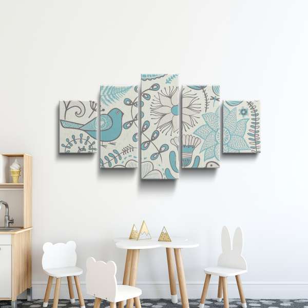 Ilustrace s květinami a holuby