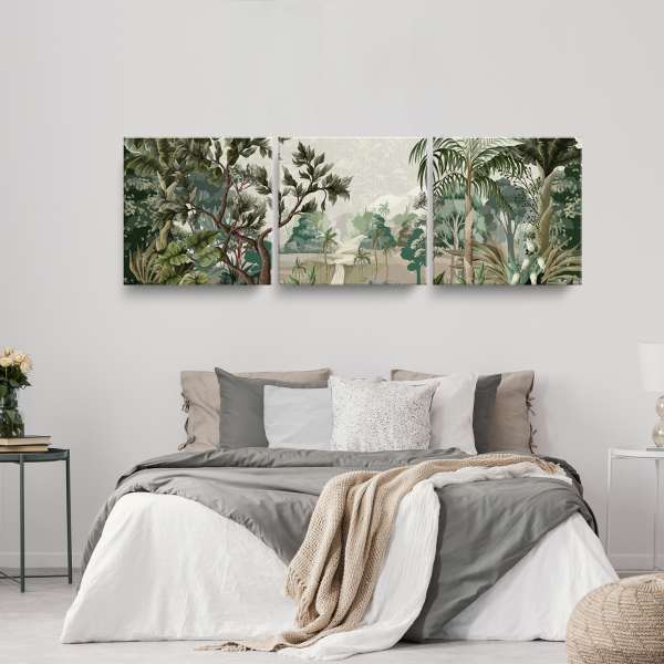 Krajina džungle s řekou a palmami - ilustrace