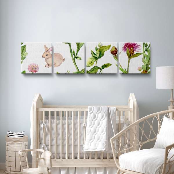 Vzor letní louky s králíky - akvarel